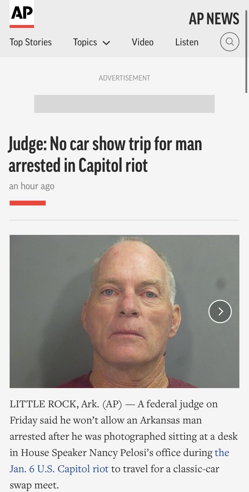 Arkansas Insurrectionist and Trump Supporter Richard Barnett Not Allowed to Visit Classic Car Show by Federal Judge.  Barnett, Who Has Been Interviewed by Russian State TV, Carried a Stun Gun to the Jan 6 Coup Attempt.