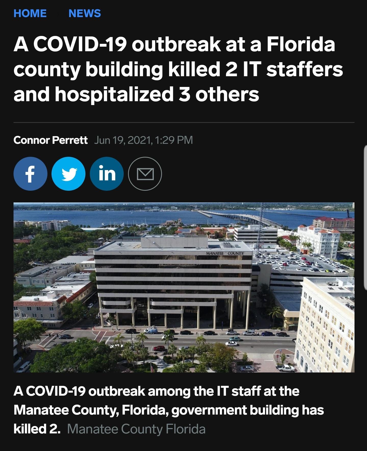After employee covid deaths, Florida county building decides to reopen on Monday and leave masks optional.